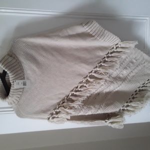 Steve Madden turtleneck Poncho Sweater Cable knit and tassels